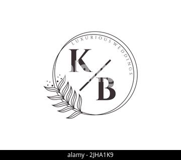 KB Initials letter Wedding monogram logos template, hand drawn modern minimalistic and floral templates for Invitation cards, Save the Date, elegant Stock Vector