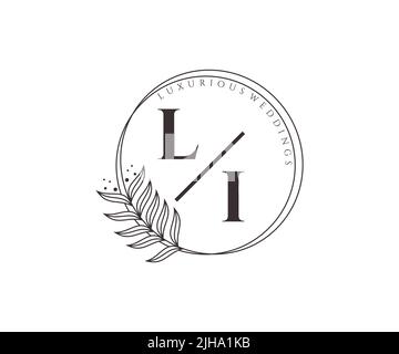 LI Initials letter Wedding monogram logos template, hand drawn modern minimalistic and floral templates for Invitation cards, Save the Date, elegant Stock Vector
