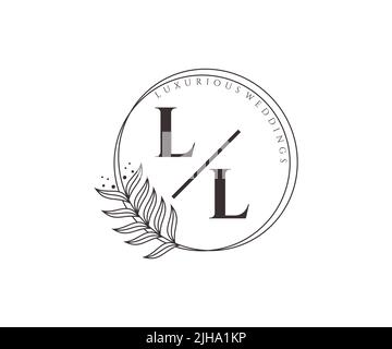 LL Initials letter Wedding monogram logos template, hand drawn modern minimalistic and floral templates for Invitation cards, Save the Date, elegant Stock Vector