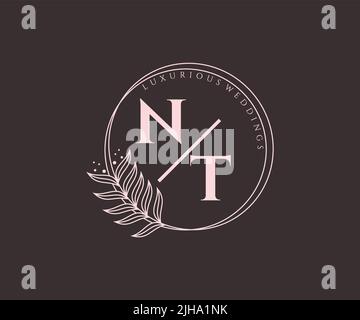 NT Initials letter Wedding monogram logos template, hand drawn modern minimalistic and floral templates for Invitation cards, Save the Date, elegant Stock Vector