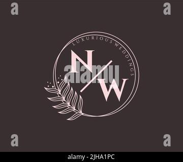 NW Initials letter Wedding monogram logos template, hand drawn modern minimalistic and floral templates for Invitation cards, Save the Date, elegant Stock Vector