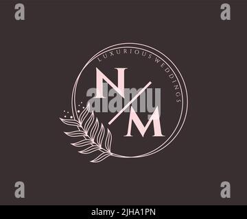 NM Initials letter Wedding monogram logos template, hand drawn modern minimalistic and floral templates for Invitation cards, Save the Date, elegant Stock Vector