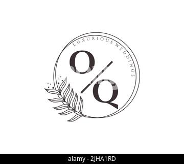 OQ Initials letter Wedding monogram logos template, hand drawn modern minimalistic and floral templates for Invitation cards, Save the Date, elegant Stock Vector
