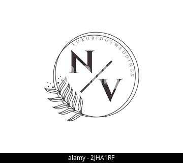 NV Initials letter Wedding monogram logos template, hand drawn modern minimalistic and floral templates for Invitation cards, Save the Date, elegant Stock Vector