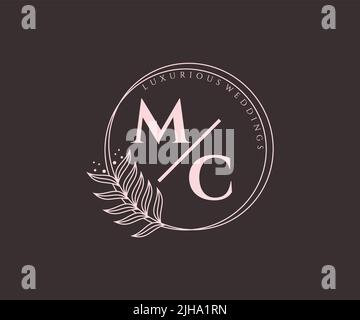 MC Initials letter Wedding monogram logos template, hand drawn modern minimalistic and floral templates for Invitation cards, Save the Date, elegant Stock Vector