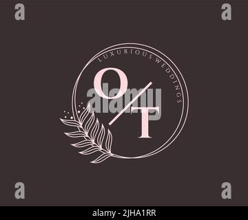 OT Initials letter Wedding monogram logos template, hand drawn modern minimalistic and floral templates for Invitation cards, Save the Date, elegant Stock Vector