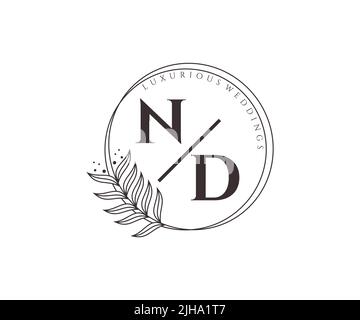 ND Initials letter Wedding monogram logos template, hand drawn modern minimalistic and floral templates for Invitation cards, Save the Date, elegant Stock Vector