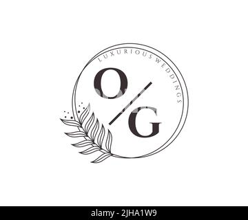 OG Initials letter Wedding monogram logos template, hand drawn modern minimalistic and floral templates for Invitation cards, Save the Date, elegant Stock Vector