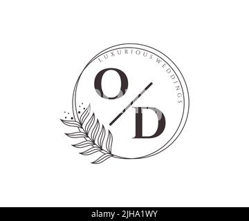 OD Initials letter Wedding monogram logos template, hand drawn modern minimalistic and floral templates for Invitation cards, Save the Date, elegant Stock Vector