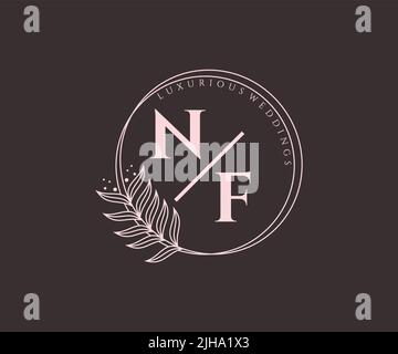 NF Initials letter Wedding monogram logos template, hand drawn modern minimalistic and floral templates for Invitation cards, Save the Date, elegant Stock Vector