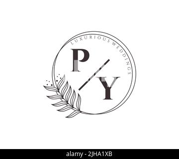 PY Initials letter Wedding monogram logos template, hand drawn modern minimalistic and floral templates for Invitation cards, Save the Date, elegant Stock Vector