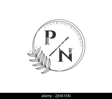 PN Initials letter Wedding monogram logos template, hand drawn modern minimalistic and floral templates for Invitation cards, Save the Date, elegant Stock Vector