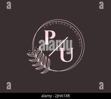 PU Initials letter Wedding monogram logos template, hand drawn modern minimalistic and floral templates for Invitation cards, Save the Date, elegant Stock Vector