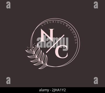 NC Initials letter Wedding monogram logos template, hand drawn modern minimalistic and floral templates for Invitation cards, Save the Date, elegant Stock Vector