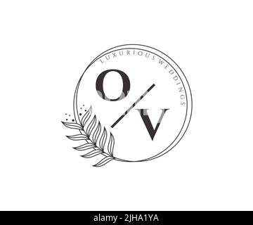 OV Initials letter Wedding monogram logos template, hand drawn modern minimalistic and floral templates for Invitation cards, Save the Date, elegant Stock Vector
