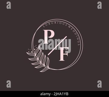 PF Initials letter Wedding monogram logos template, hand drawn modern minimalistic and floral templates for Invitation cards, Save the Date, elegant Stock Vector