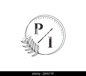 PI Initials letter Wedding monogram logos template, hand drawn modern minimalistic and floral templates for Invitation cards, Save the Date, elegant Stock Vector