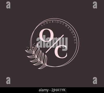 OC Initials letter Wedding monogram logos template, hand drawn modern minimalistic and floral templates for Invitation cards, Save the Date, elegant Stock Vector