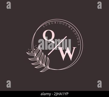 QW Initials letter Wedding monogram logos template, hand drawn modern minimalistic and floral templates for Invitation cards, Save the Date, elegant Stock Vector
