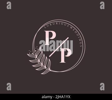 PP Initials letter Wedding monogram logos template, hand drawn modern minimalistic and floral templates for Invitation cards, Save the Date, elegant Stock Vector
