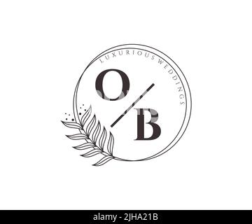 OB Initials letter Wedding monogram logos template, hand drawn modern minimalistic and floral templates for Invitation cards, Save the Date, elegant Stock Vector