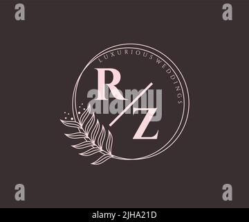 RZ Initials letter Wedding monogram logos template, hand drawn modern minimalistic and floral templates for Invitation cards, Save the Date, elegan Stock Vector
