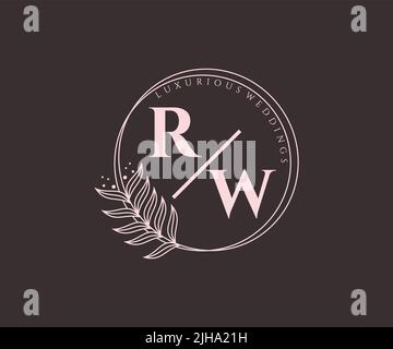 RW Initials letter Wedding monogram logos template, hand drawn modern minimalistic and floral templates for Invitation cards, Save the Date, elegant Stock Vector