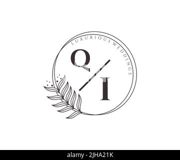 QI Initials letter Wedding monogram logos template, hand drawn modern minimalistic and floral templates for Invitation cards, Save the Date, elegant Stock Vector