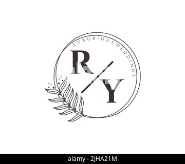 RY Initials letter Wedding monogram logos template, hand drawn modern minimalistic and floral templates for Invitation cards, Save the Date, elegant Stock Vector