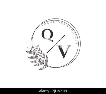 QV Initials letter Wedding monogram logos template, hand drawn modern minimalistic and floral templates for Invitation cards, Save the Date, elegant Stock Vector