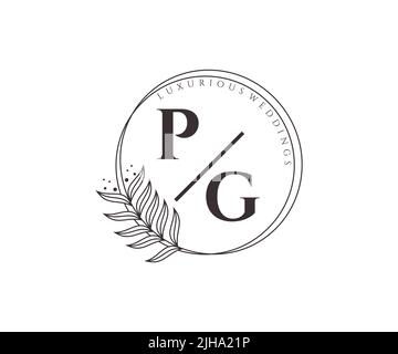 PG Initials letter Wedding monogram logos template, hand drawn modern minimalistic and floral templates for Invitation cards, Save the Date, elegant Stock Vector