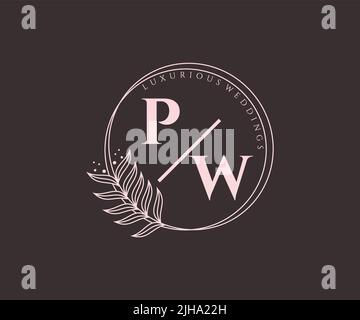 PW Initials letter Wedding monogram logos template, hand drawn modern minimalistic and floral templates for Invitation cards, Save the Date, elegant Stock Vector