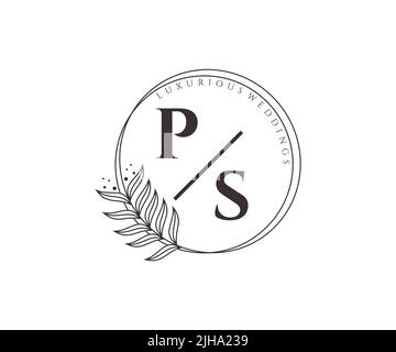 PS Initials letter Wedding monogram logos template, hand drawn modern minimalistic and floral templates for Invitation cards, Save the Date, elegant Stock Vector