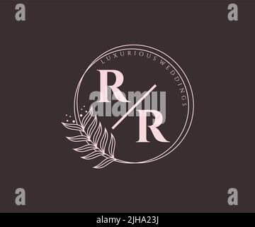 RR Initials letter Wedding monogram logos template, hand drawn modern minimalistic and floral templates for Invitation cards, Save the Date, elegant Stock Vector