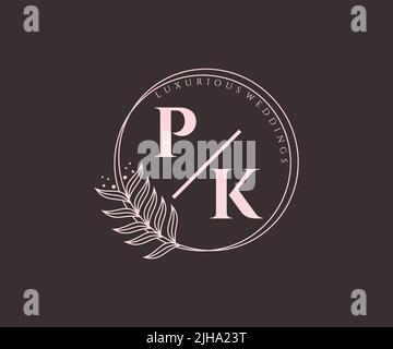 PK Initials letter Wedding monogram logos template, hand drawn modern minimalistic and floral templates for Invitation cards, Save the Date, elegant Stock Vector