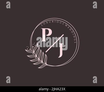 PJ Initials letter Wedding monogram logos template, hand drawn modern minimalistic and floral templates for Invitation cards, Save the Date, elegant Stock Vector