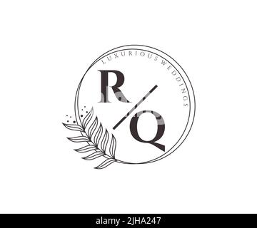 RQ Initials letter Wedding monogram logos template, hand drawn modern minimalistic and floral templates for Invitation cards, Save the Date, elegant Stock Vector