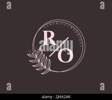 RO Initials letter Wedding monogram logos template, hand drawn modern minimalistic and floral templates for Invitation cards, Save the Date, elegant Stock Vector