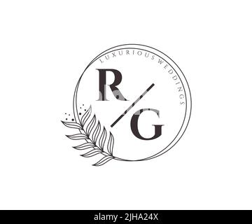 RG Initials letter Wedding monogram logos template, hand drawn modern minimalistic and floral templates for Invitation cards, Save the Date, elegant Stock Vector