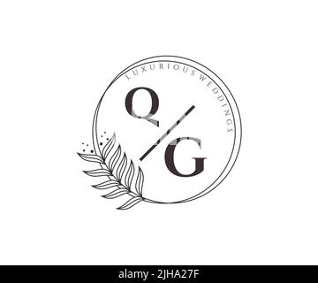QG Initials letter Wedding monogram logos template, hand drawn modern minimalistic and floral templates for Invitation cards, Save the Date, elegant Stock Vector