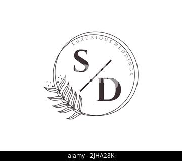 SD Initials letter Wedding monogram logos template, hand drawn modern minimalistic and floral templates for Invitation cards, Save the Date, elegant Stock Vector