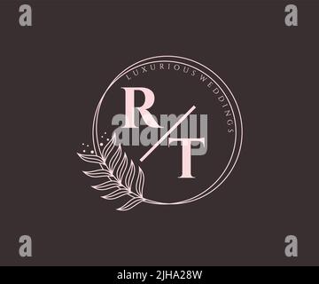 RT Initials letter Wedding monogram logos template, hand drawn modern minimalistic and floral templates for Invitation cards, Save the Date, elegant Stock Vector