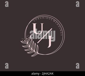 UJ Initials letter Wedding monogram logos template, hand drawn modern minimalistic and floral templates for Invitation cards, Save the Date, elegant Stock Vector
