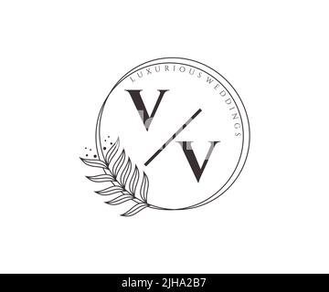 VV Initials letter Wedding monogram logos template, hand drawn modern minimalistic and floral templates for Invitation cards, Save the Date, elegant Stock Vector