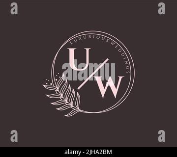 UW Initials letter Wedding monogram logos template, hand drawn modern minimalistic and floral templates for Invitation cards, Save the Date, elegant Stock Vector