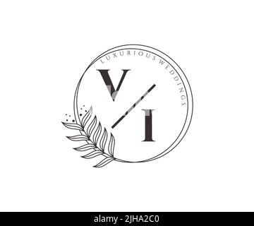 VI Initials letter Wedding monogram logos template, hand drawn modern minimalistic and floral templates for Invitation cards, Save the Date, elegant Stock Vector
