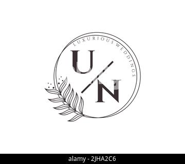 UN Initials letter Wedding monogram logos template, hand drawn modern minimalistic and floral templates for Invitation cards, Save the Date, elegant Stock Vector