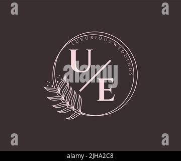 UE Initials letter Wedding monogram logos template, hand drawn modern minimalistic and floral templates for Invitation cards, Save the Date, elegant Stock Vector