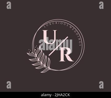 UR Initials letter Wedding monogram logos template, hand drawn modern minimalistic and floral templates for Invitation cards, Save the Date, elegant Stock Vector