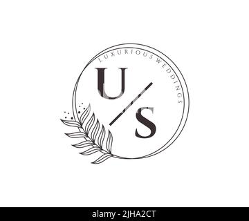 US Initials letter Wedding monogram logos template, hand drawn modern minimalistic and floral templates for Invitation cards, Save the Date, elegant Stock Vector